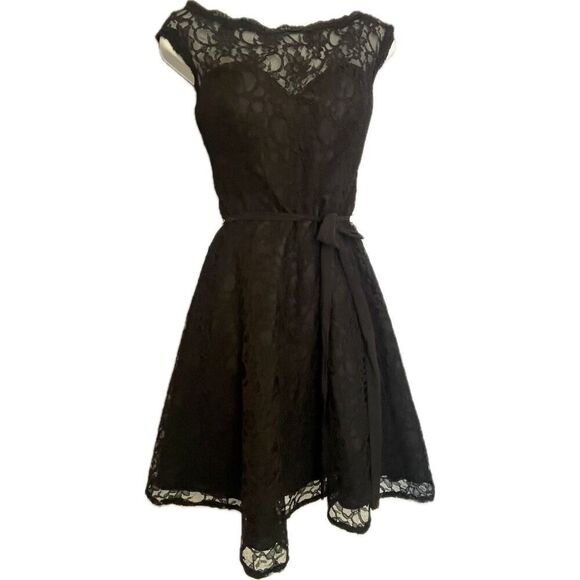 Vintage y2k Morí Lee Black Lace Dress Size M - Picture 5 of 8